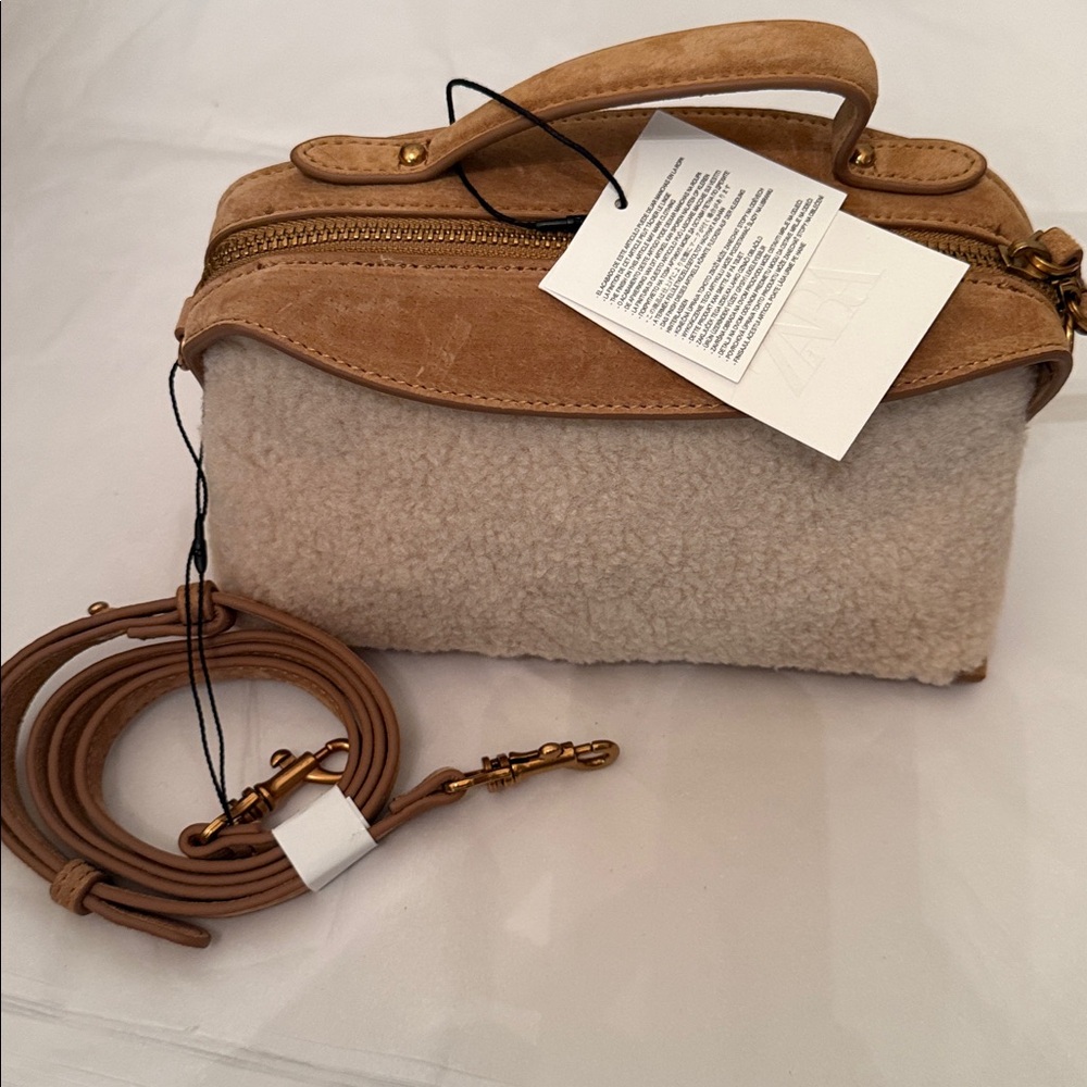 NEW NWT Zara shearling leather small crossbody bag - Picture 7 of 7